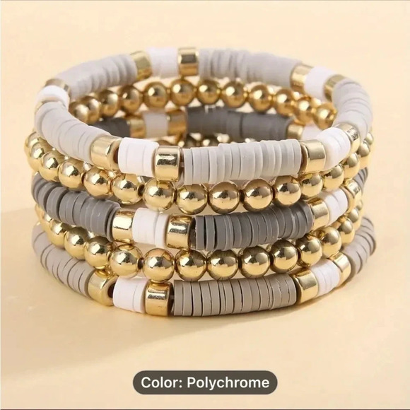 🌺 BEACHY 7 Piece Gray And Gold Stretch Bracelets‎ 🌺 - Picture 3 of 4